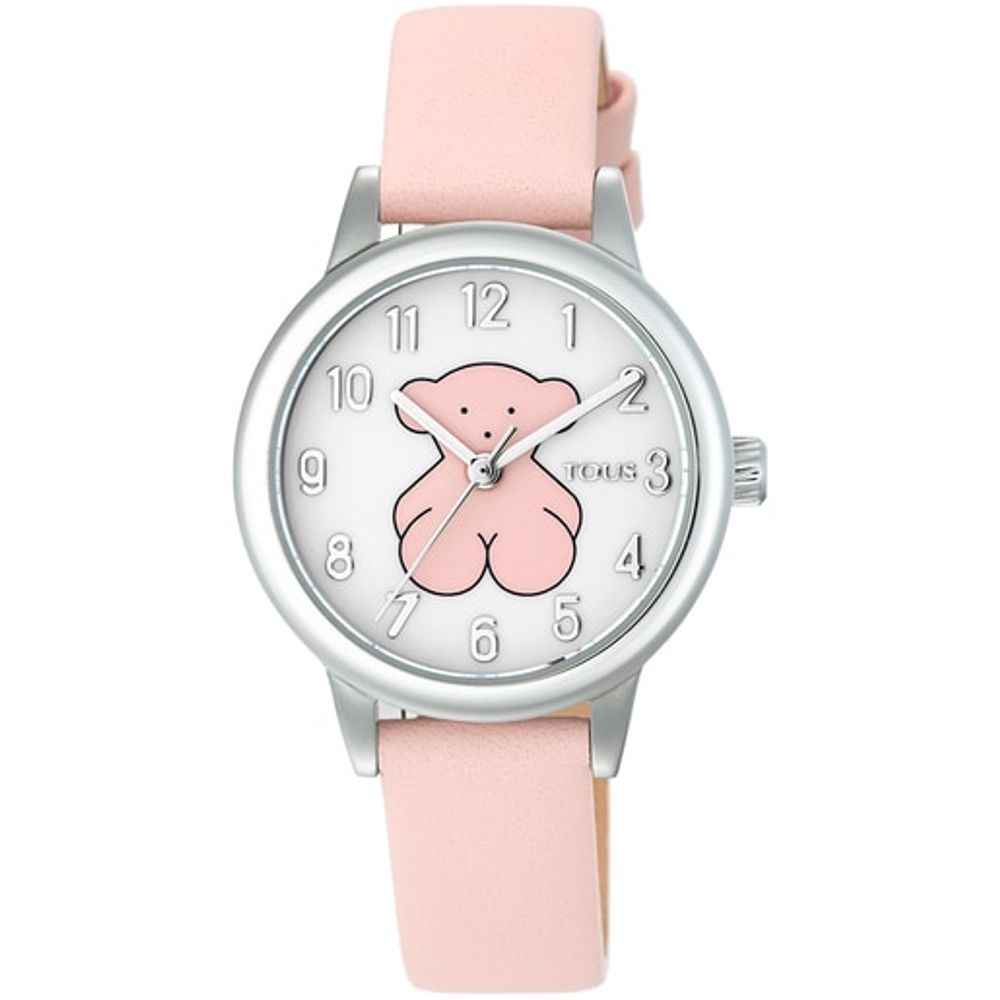 Steel New Muffin Watch with pink Leather strap