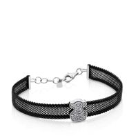 Black IP steel and White gold TOUS Icon Mesh Bracelet with Diamonds Bear motif 0,8cm. 0,20ct