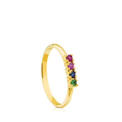 Gold Lio Ring with Ruby, pink & blue Sapphire, Amethyst and Tsavorite