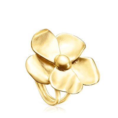 Anillo Fragile Nature flor con baño de oro 18 kt sobre plata