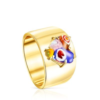 Anillo plata con baño de oro 18 kt sobre y cristal murano