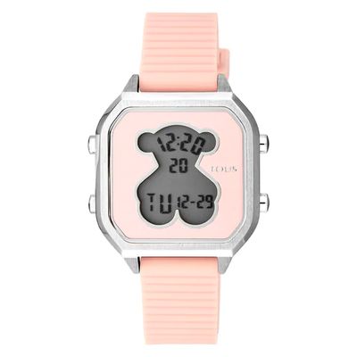 Reloj digital D-Bear Teen de acero con correa de silicona rosa
