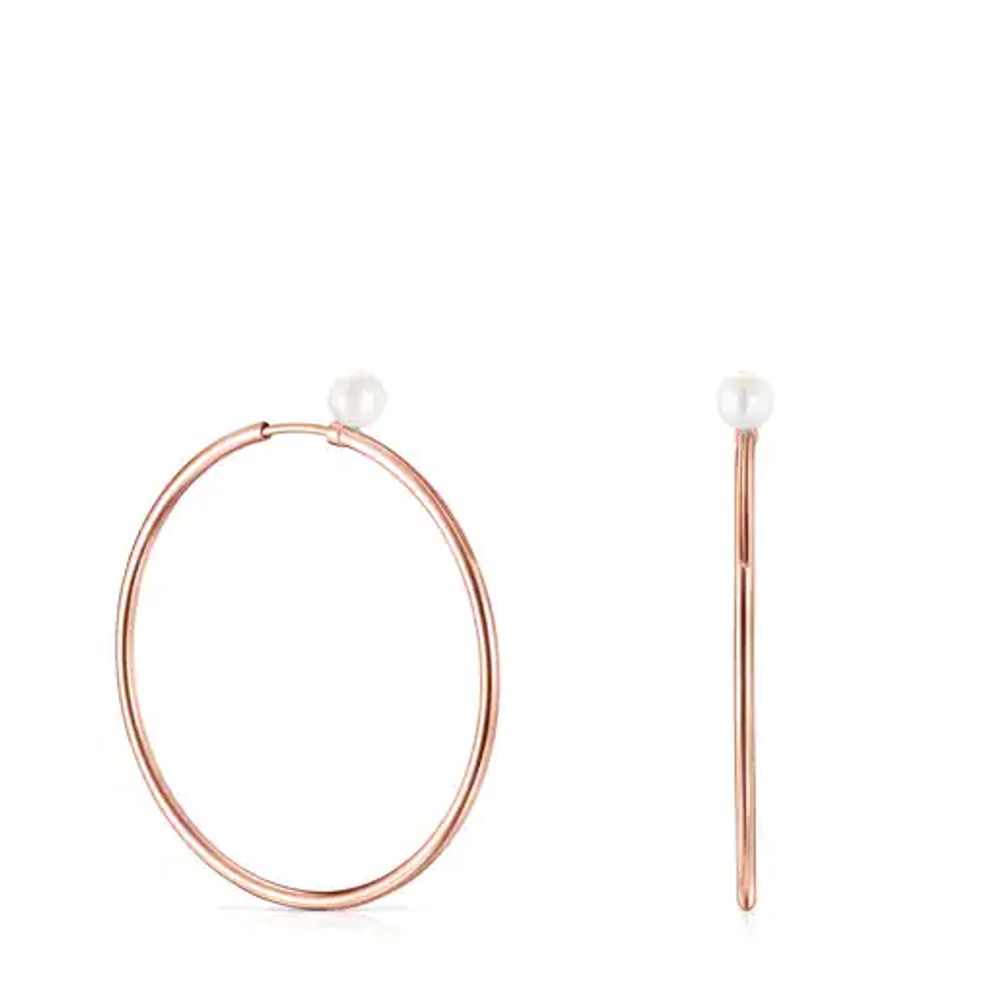 Aretes grandes TOUS Basics con baño de oro rosa 18 kt sobre plata con Perla