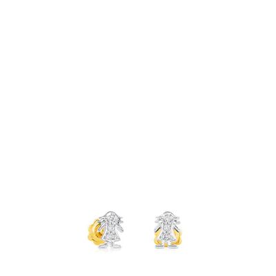 Aretes Puppies de Oro blanco con diamantes silueta niña