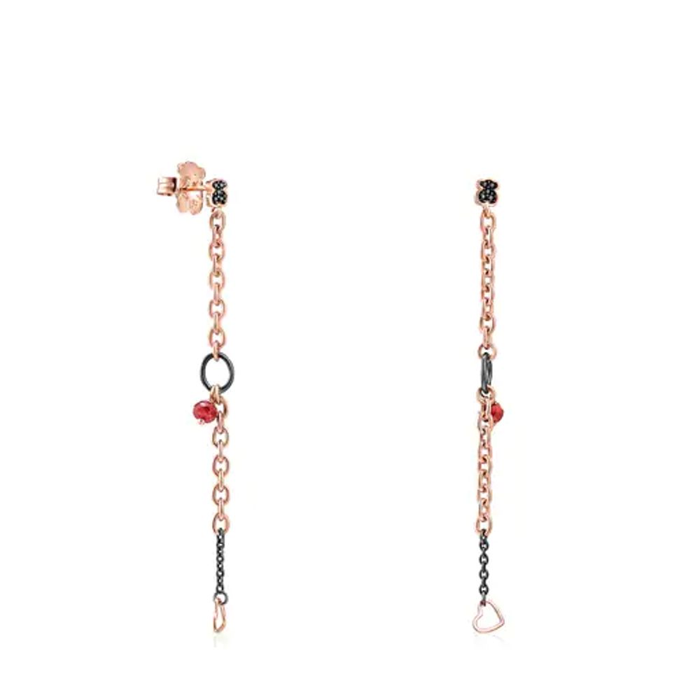 TOUS Long Dark Silver and Rose Silver Vermeil TOUS Motif Earrings with  Spinels and Rubies 7,5cm. | Westland Mall
