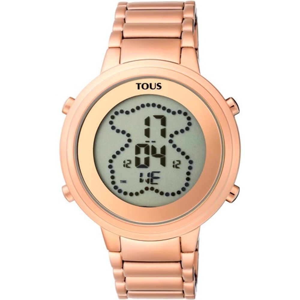 Reloj digital I-Bear de acero IP rosado con correa de silicona nude