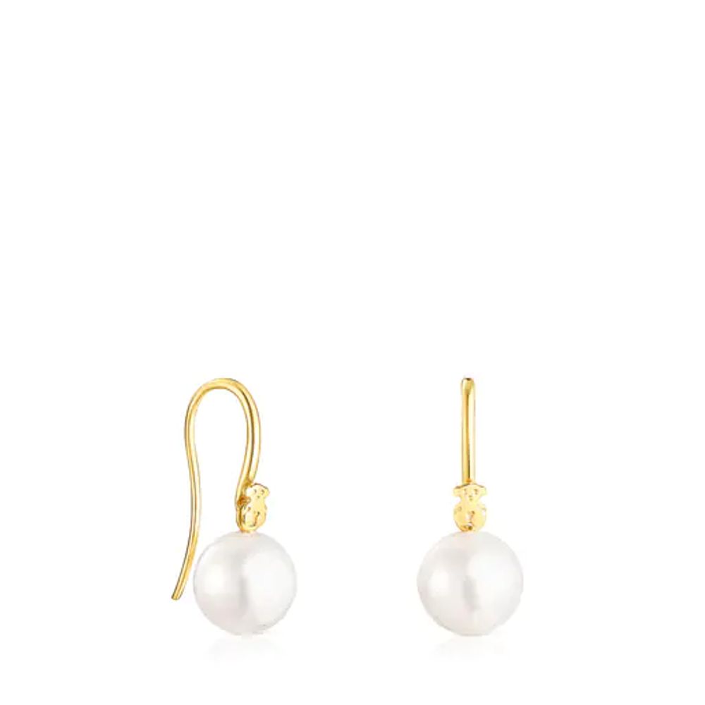 Aretes cortos Gloss con baño de oro 18 kt sobre plata y perla