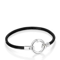 Pulsera Hold de Plata y Cuero negro