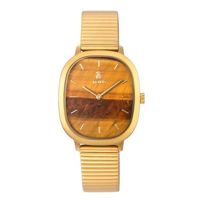 Heritage Gems watch in gold-colored IP steel with a Tiger’s eye sphere