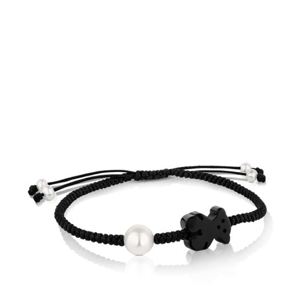 Pulsera Tibet de Cordón en color negro con Ónix y Perla 