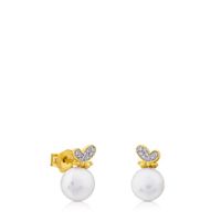 Aretes de oro con perla y diamantes Bera