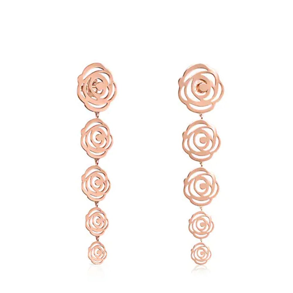 Aretes largos Rosa de Abril con baño de oro rosa 18 kt sobre plata