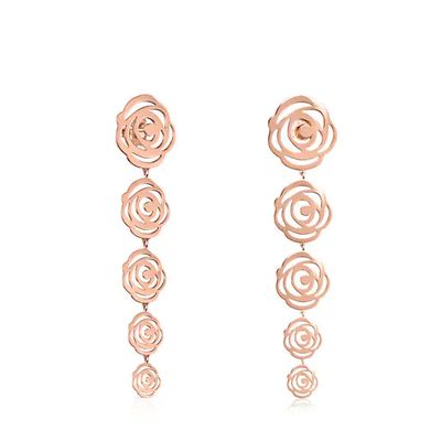 Aretes largos Rosa de Abril con baño de oro rosa 18 kt sobre plata