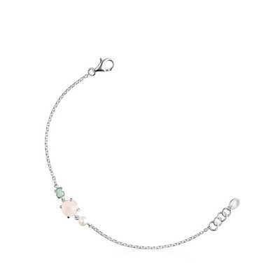 Pulsera Mini Color de Plata con Cuarzo rosa, Amazonita y Perla