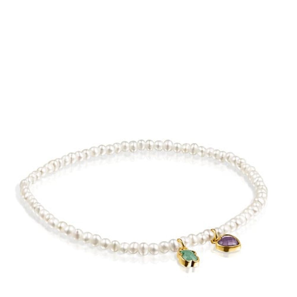 TOUS Glory Bracelet in Silver Vermeil and Pearls with Amazonite and Amethyst  | Plaza Las Americas