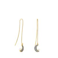 Aretes largos Nocturne luna con baño de oro 18 kt sobre plata, Diamantes y Perla