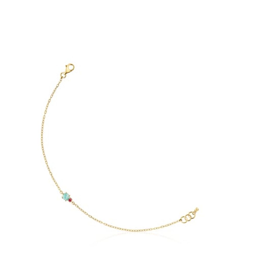 TOUS Mini Ivette Bracelet in Gold with Amazonite and Ruby | Plaza Del Caribe