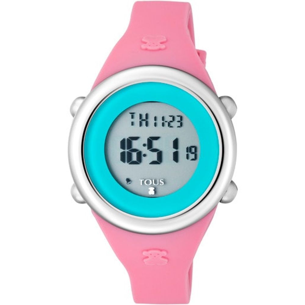 Steel Soft Digital Watch with fuchsia Silicone strap