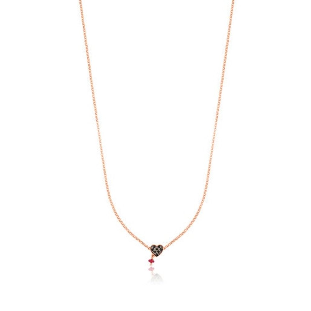 Rose Vermeil Silver TOUS Motif Necklace with Spinels and Ruby heart motif