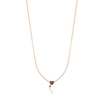 Rose Vermeil Silver TOUS Motif Necklace with Spinels and Ruby heart motif