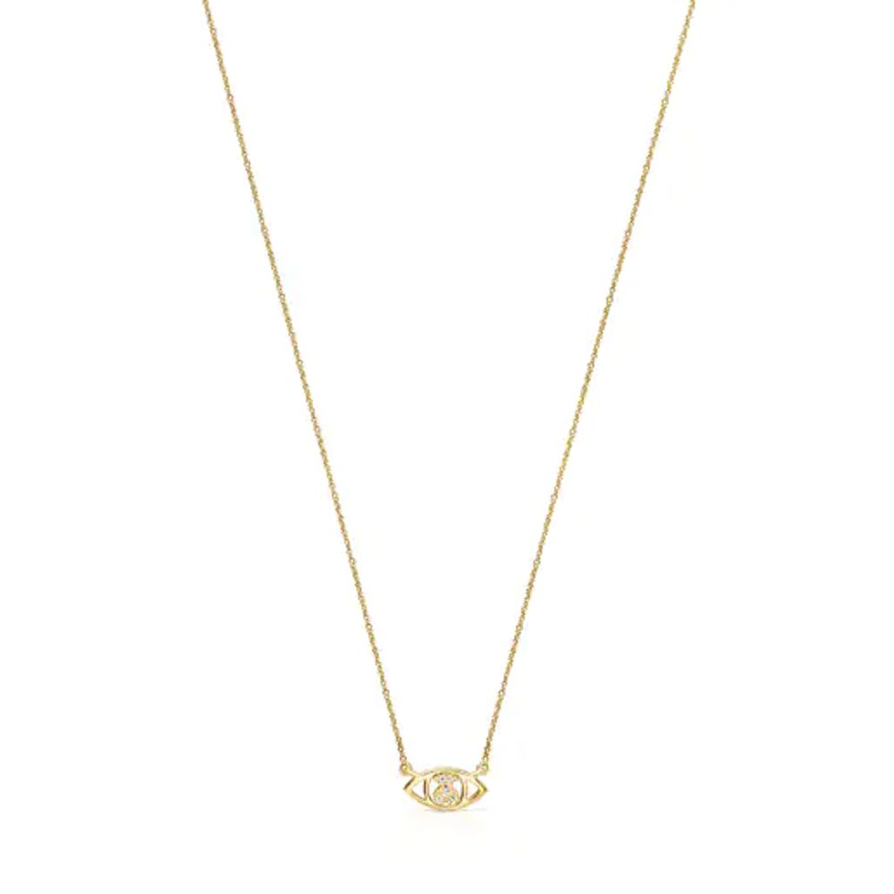 Gold TOUS Good Vibes eye Necklace with Diamonds