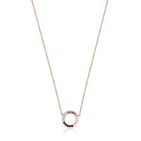 Straight disc Necklace in Rose Silver Vermeil with Gemstones