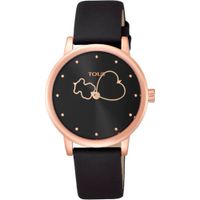 Rose IP steel Bear Time Watch with black Leather strap