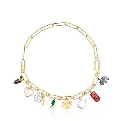 Silver Vermeil and Dark Silver TOUS Good Vibes clips – charms Necklace with Gemstones