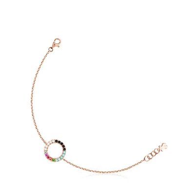 Straight disc Bracelet in Rose Silver Vermeil with Gemstones