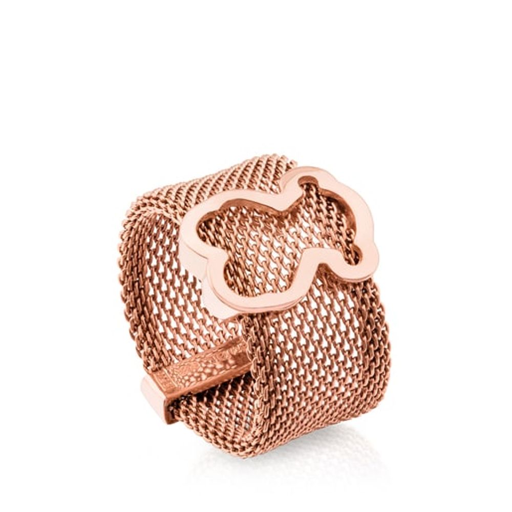 TOUS Rose IP Steel and Vermeil Silver TOUS Icon Mesh Ring | Plaza Del Caribe