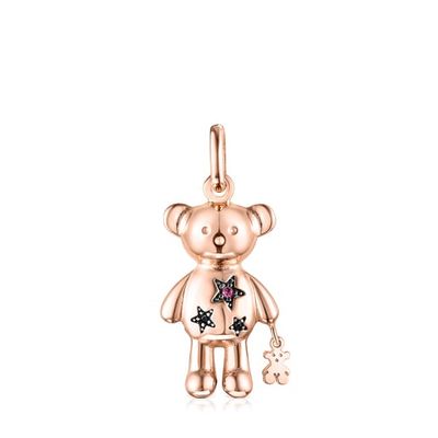 Dije Teddy Bear Stars con baño de oro rosa 18 kt sobre plata y gemas