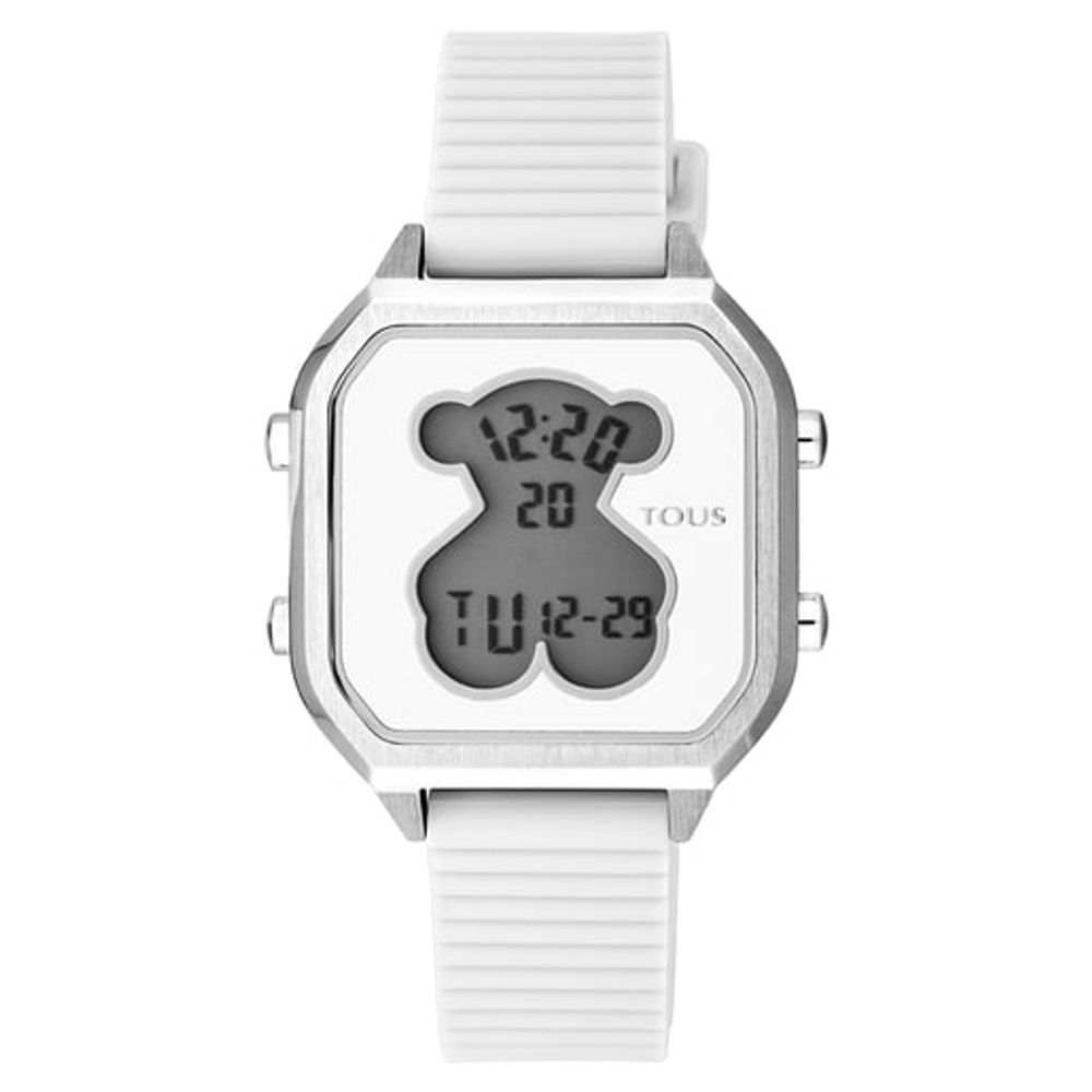 Reloj de acero IP rosado con correa de silicona negra D-Bear Teen