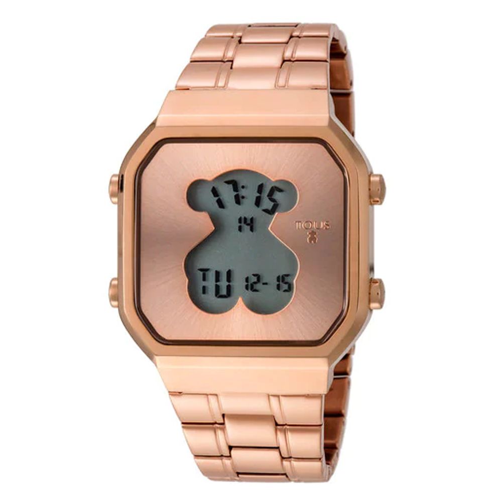 Reloj digital D-Bear SQ de acero IP rosado