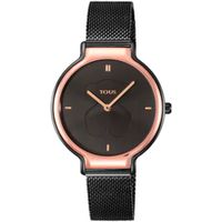 Two-tone Rose IP/Black IP Steel Real Bear Watch with Mesh strap