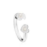 Silver TOUS Super Power Ring with Pearls Bear and Heart motifs