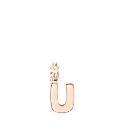 Dije Alphabet letra U con baño de oro rosa 18 kt sobre plata