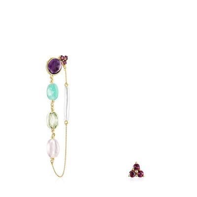Short/long Gold Luz Earrings with Gemstones and Pearl