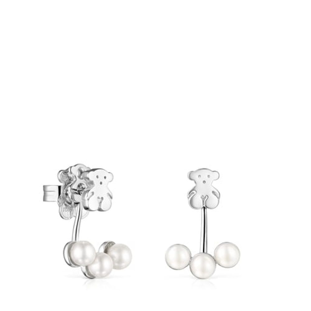 Short Nocturne Silver Earrings with Pearls