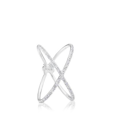 White Gold TOUS Diamond crossed Ring with 0.09ct