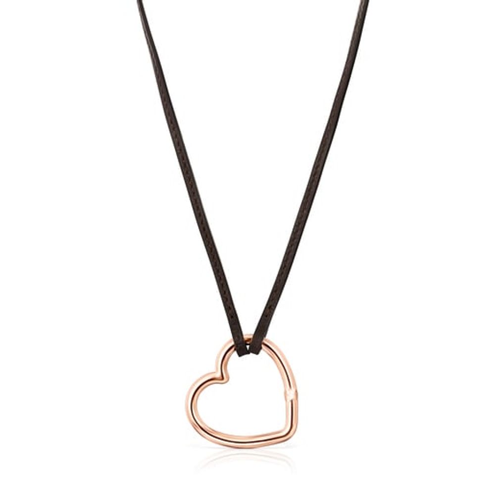 TOUS Long Hold heart necklace in Rose Vermeil and brown Leather | Westland  Mall