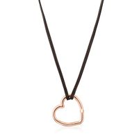 Collar largo Hold corazón con baño de oro rosa 18 kt sobre plata y Cuero marrón