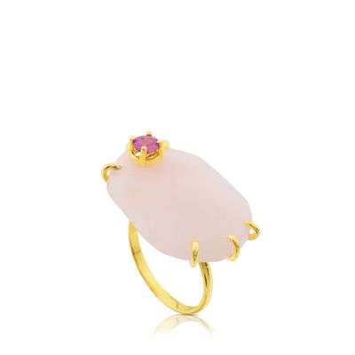 Anillo Ethereal de Oro con Ópalo y Rubí