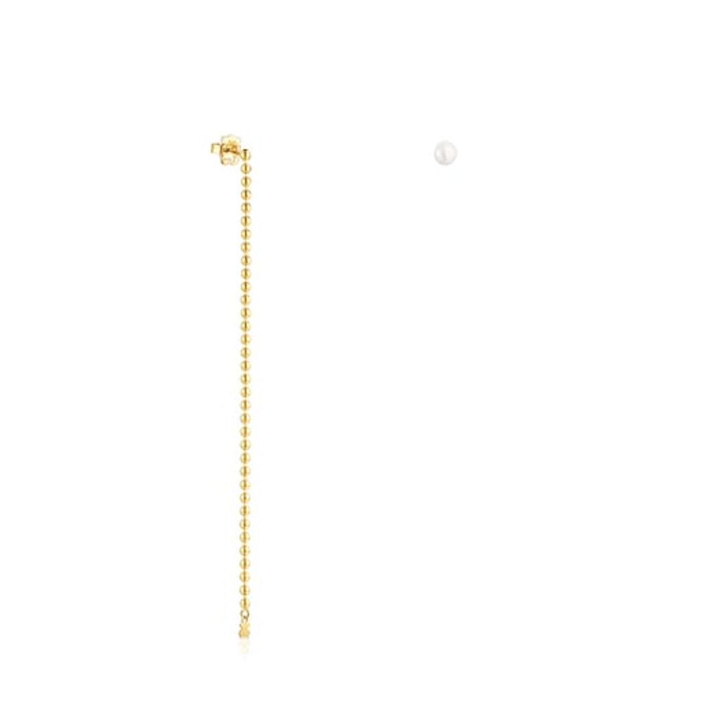 Aretes asimétricos Gloss con baño de oro 18 kt sobre plata y perla