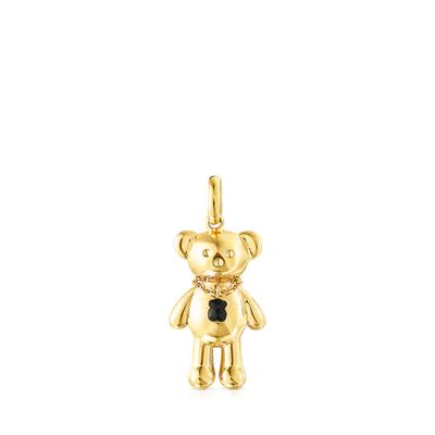 Silver Vermeil Teddy Bear necklace Pendant with Onyx