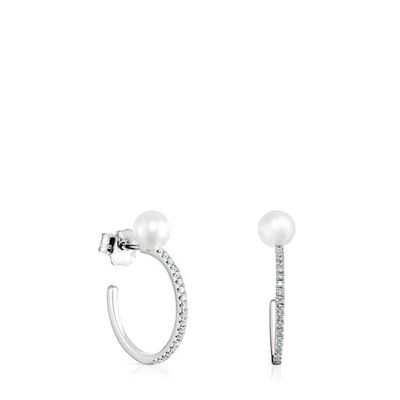 Aretes grandes Les Classiques de Oro blanco con Diamantes y Perla