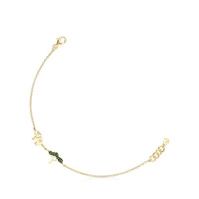 Pulsera Save elefante - árbol con baño de oro 18 kt sobre plata, Tsavorita y Peridoto