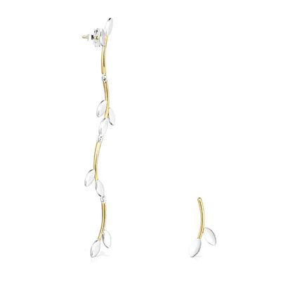 Aretes Real Mix Leaf con baño de oro 18 kt sobre plata y Plata