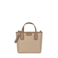 Small taupe colored Script Day Tote bag