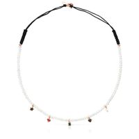 Motif Pearl and black Cord Necklace with Rose Silver Vermeil and Gemstones