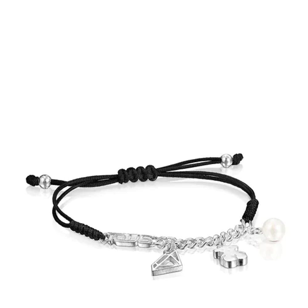 Pulsera Since 1920 de Plata con Perla y Cordón negro